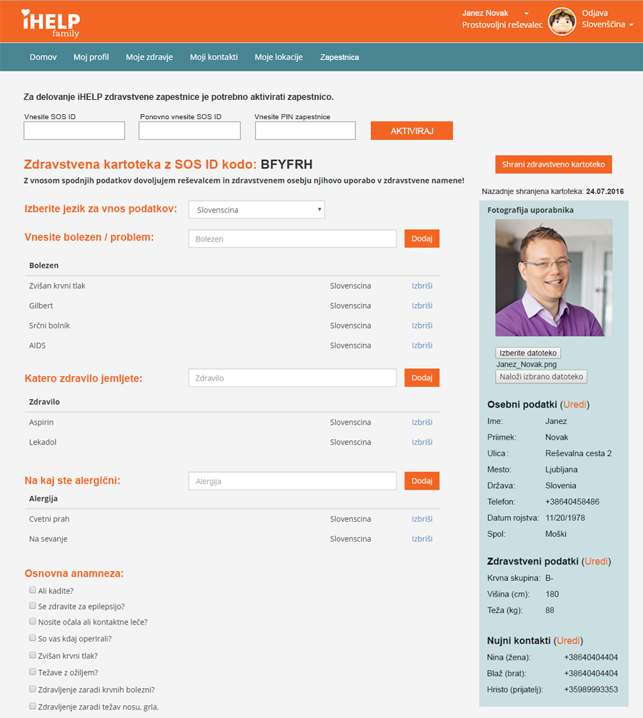 iHELP zdravstvena kartoteka